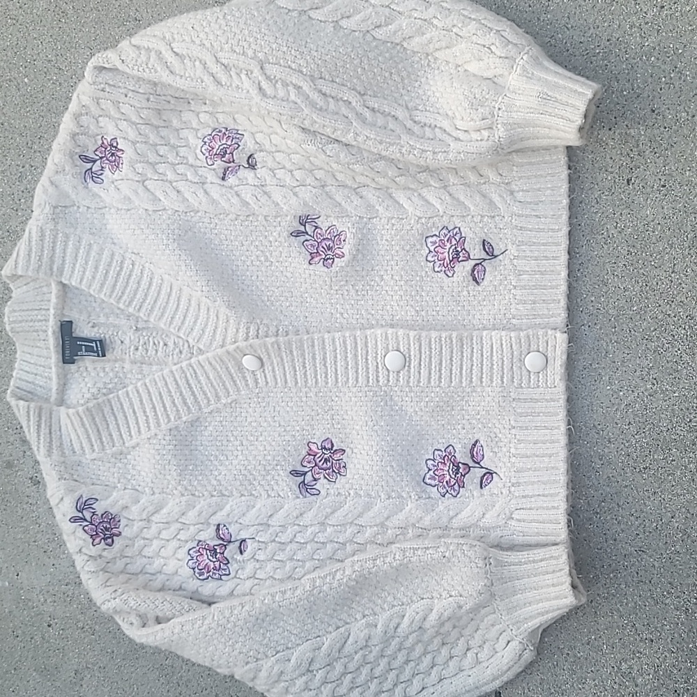 Classic Cable Knit Cardigan Cropped Cottegecore  Embroidered A Sweater SZ M